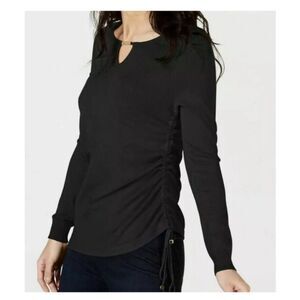 NWT Thalia Sodi Gold Emblem Keyhole Sweater, Size S,‎ Black